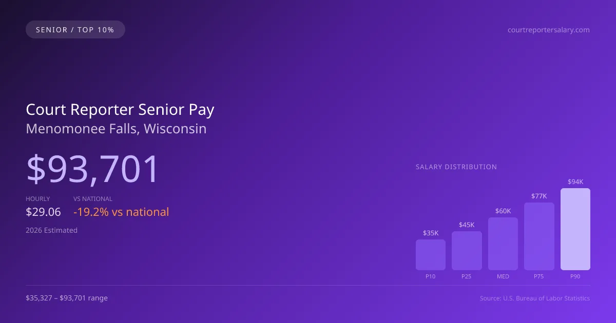 Court Reporter Senior Salary in Menomonee Falls, WI — 2026 est., based on 2025 BLS