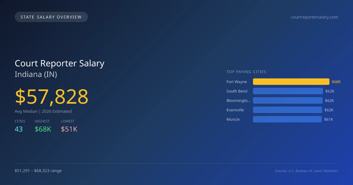 Court Reporter Salary in Indiana - 2025 BLS Data Infographic