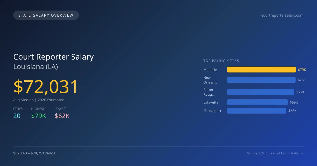 Court Reporter Salary in Louisiana - 2025 BLS Data Infographic